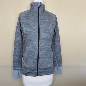 Women’s Puma gray zip up performance jacket, 100% polyester, dry cell, size XS
